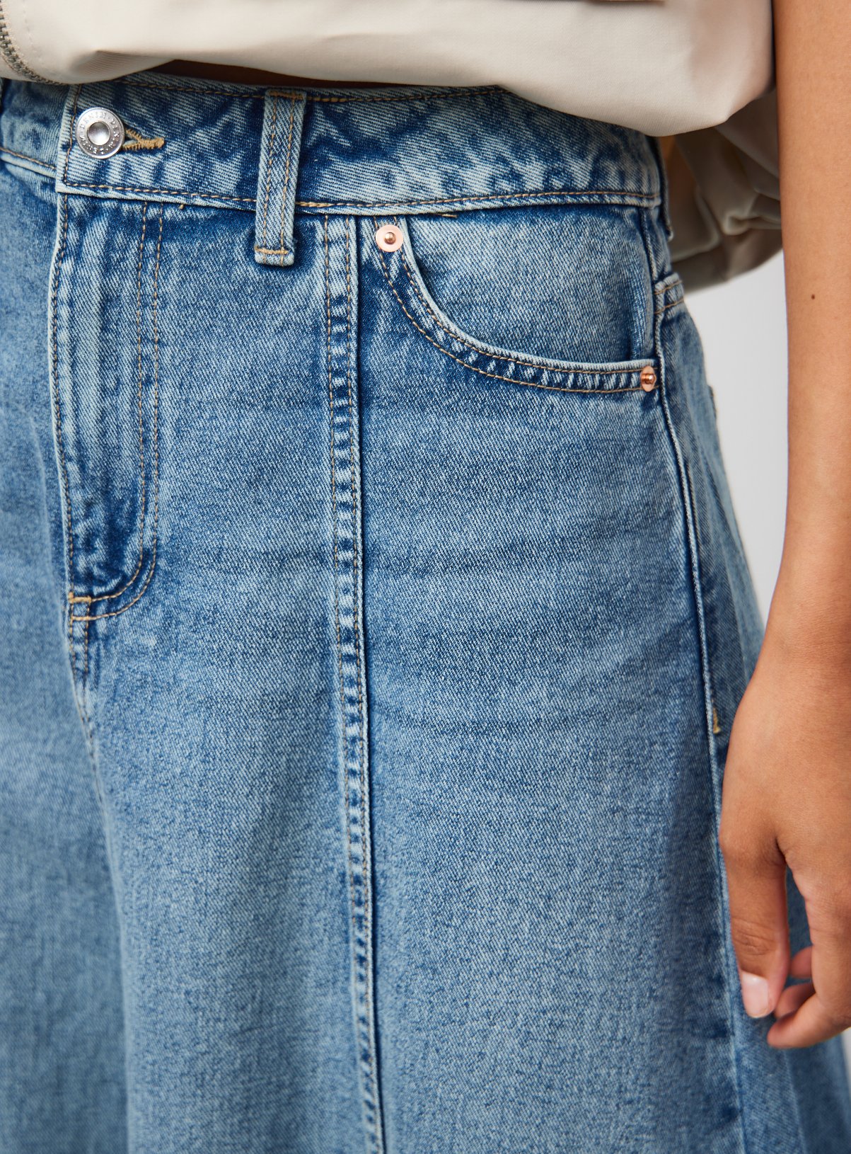 Mid Blue Denim Panelled Full Skirt 14 - Image 3 thumbnail